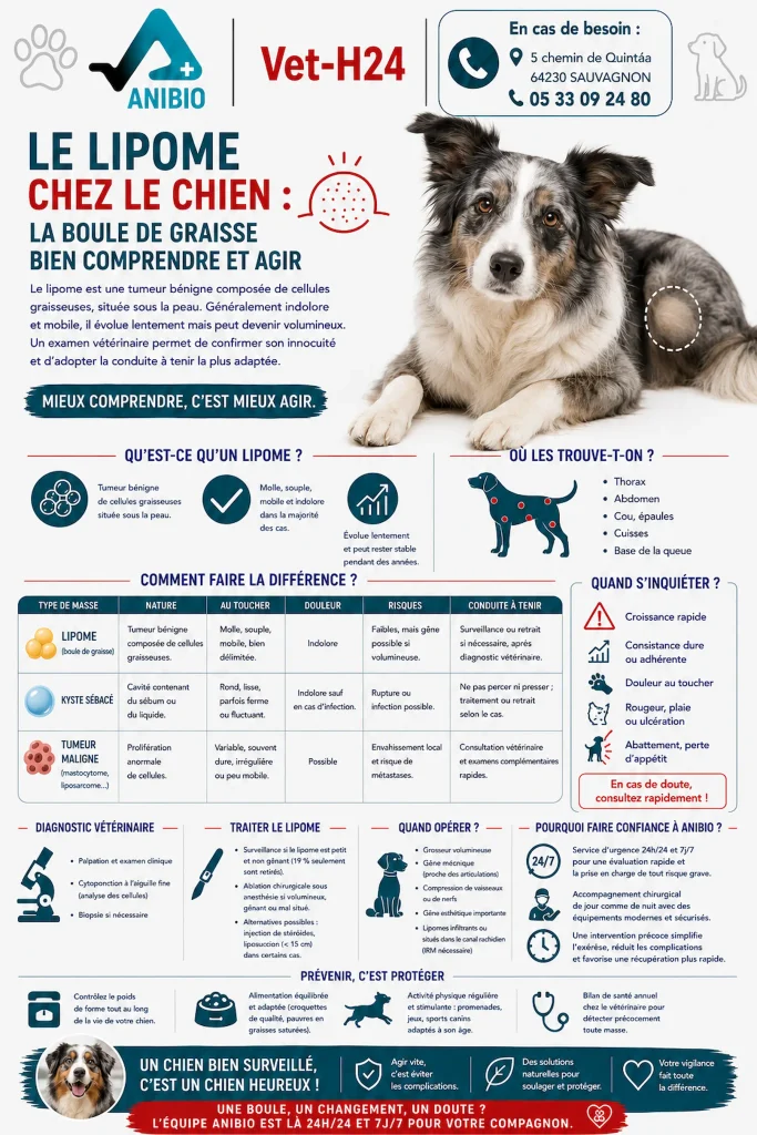 Infographie explicative boule graisse, un article sur lipome chien écrit par Anibio.